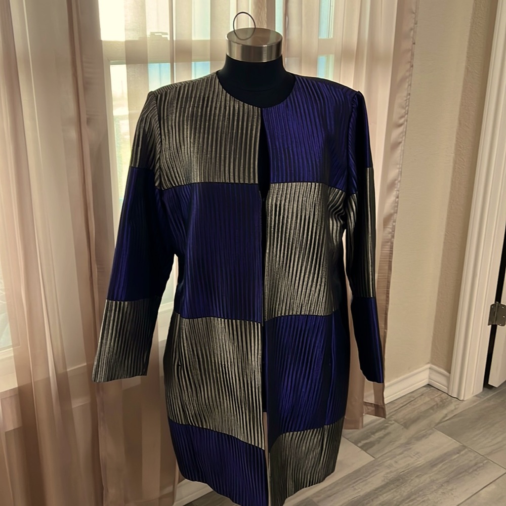 Chicos Purple, black, and gray stripped jacket